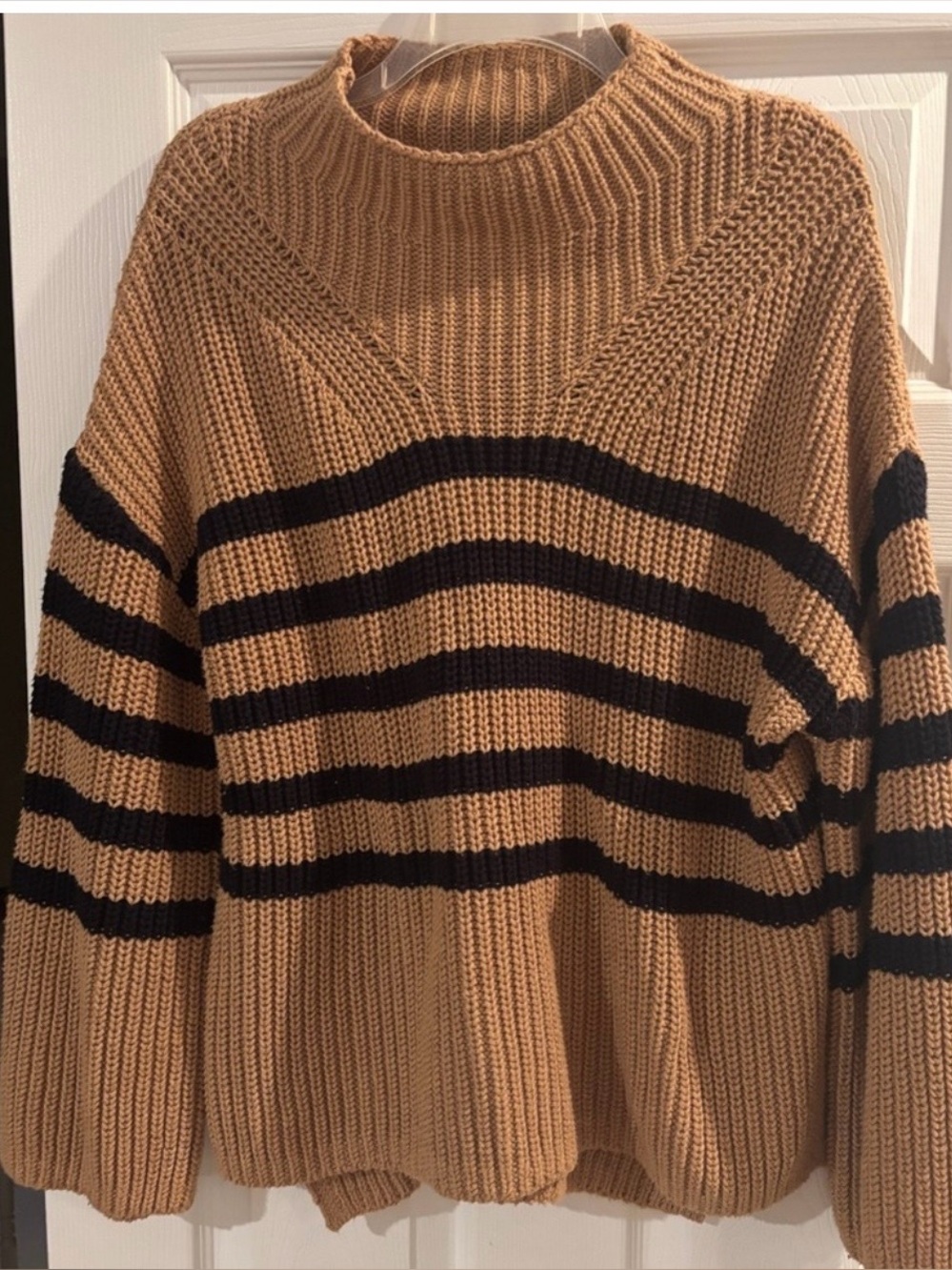 Old Navy Tan and Black Striped Mockneck Sweater - Women's Medium